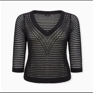 2X-TORRID BLACK KNIT V-NECK CROP PULLOVER SWEATER